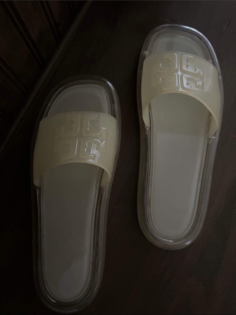 Tory Burch Cream Jelly Logo Slide Sandals